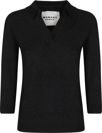 Isabel Marant Black Nathalie Openwork Baby Alpaca-Blend Polo Shirt