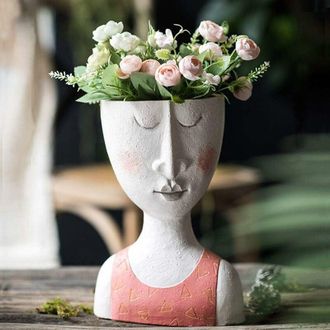 OEM Pot De Fleur - Sculpture Visage En R&eacute;sine - D&eacute;coration Int&eacute;rieure Et Ext&eacute;rieure - 27 X 14,5 X 18,5 Cm - Rose - 1 Pi&egrave;ce