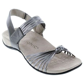 Vionic Rest Talulah Metallic Leather Womens Hook and loop Sandals - Pewter - Size:UK 4.5
