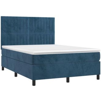 vidaXL Vidaxl - Cama Box Spring Colch&oacute;n Y Led Terciopelo Azul Oscuro 140x190 Cm
