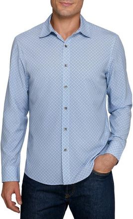 W.R.K Slim Fit Geometric Print Performance Button-Up Shirt in Blue/green at Nordstrom, Size Xx-Large