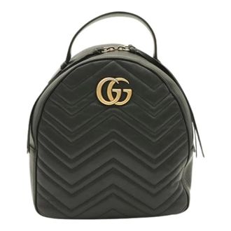 Gucci Pre-owned GG Marmont Leren Rugzak - Dames - Pre-owned - Zwart - Maat: ONE Size Leer