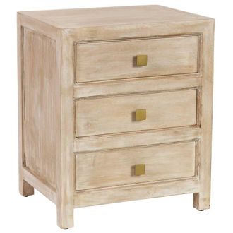 Wanderlust Deco Mesita de noche de madera beige 3 cajones 50x40x60.5h cm