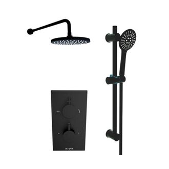 Clifton Matt Black Concealed Shower, Slide Rail Kit & Overhead Drencher