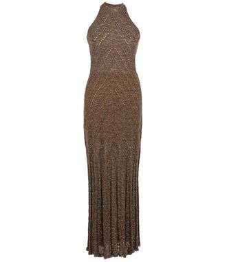 Twin-Set Long Sleeveless Knit Dress with High Neckline