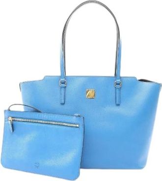 MCM Pre-owned Leather Tote Bag - Dames - Vintage Shopper - Blauw - ONE Size - Leer - Vintage