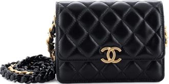 Chanel Lacquered Metal CC Clutch with Chain Quilted Lambskin crossbody bag - women - Calf Leather/Lacquer/Lambskin - One Size - Black