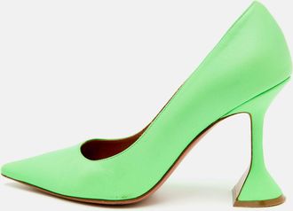 Amina Muaddi Ami Neon Green Patent Leather Pointed Toe Pumps