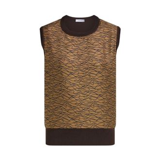Ferragamo Geprintte Vest van Zijde en Wol - Dames - Truien - Bruin - Maat: M Zijde