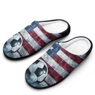 Generic US Flag Soccers-Football Womens Slippers Warm House Slippers Indoor House Shoes with Anti-Skid Rubber Sole