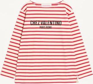Valentino LONG-SLEEVED COTTON T-SHIRT WITH CHEZ PRINT Woman IVORY/RED XXS