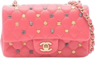 Chanel Pre-owned Mini Matelasse Icon Charm Lambskin Shoulder Bag - Dames - Vintage Schoudertas - Roze - ONE Size - Leer - Vintage