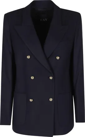 Fay Blue Double-Breasted Corduroy Viscose-Blend Blazer