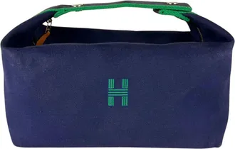 Herm&egrave;s Blue Green Canvas Pouch (Pre-Owned)