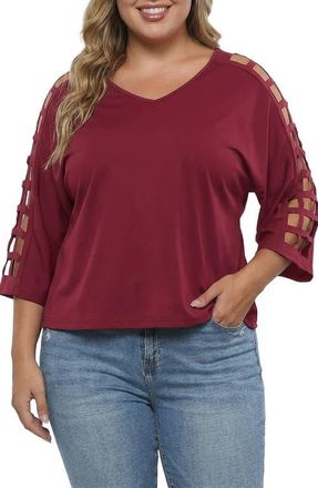 Standards & Practices Cutout Sleeve V-Neck Top in Burgundy at Nordstrom, Size 3X