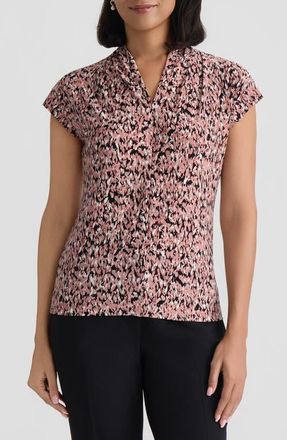 Kasper Abstract Print Funnel Neck Knit Top in Tearose Multi at Nordstrom, Size X-Large