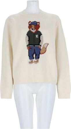 Maison Kitsun&eacute; Off-White Playful Fox Wool-Blend Sweatshirt