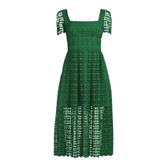Self Portrait Kleedjes, Dames, Groen, M, Polyester, Petal Lace Midi Dress