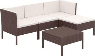 vidaXL Set Muebles De Jard&iacute;n 5 Pzas Y Cojines Rat&aacute;n Sint&eacute;tico Marr&oacute;n Vidaxl
