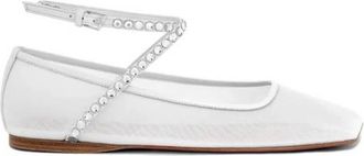 Amina Muaddi Ane Crystal Mesh Flats In White, Brand Size 37.5 ( US Size 7.5 )