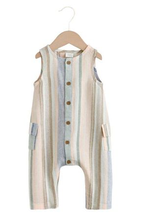 Next Linen Blend Woven Stripe Romper in Blue at Nordstrom, Size 9-12M
