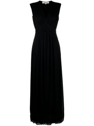 Diane Von F&uuml;rstenberg Marika gathered V-neck maxi dress - women - Nylon/Nylon - S - Black