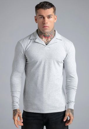 Siksilk Hombres Gris Marl Manga Larga Revere Polo XXL