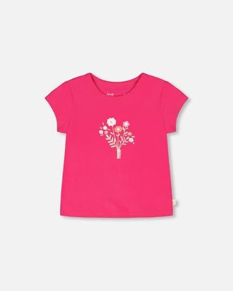 Deux par Deux Organic Cotton Jersey Short Sleeve Floral T-Shirt in Pink at Nordstrom, Size 12M