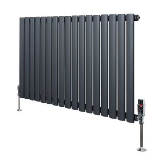 MonsterShop Oval Single Column Radiator & Valves - 600mm x 1020mm - Anthracite in Grey