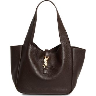 Saint Laurent Le 5 &Agrave; 7 Bea Leather Tote in Marron Fonce at Nordstrom