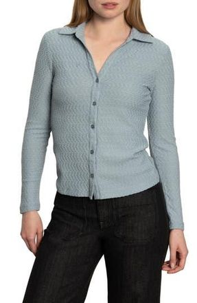 Sanctuary Dreamgirl Textured Knit Button-Up Shirt in Sky Gray at Nordstrom Rack, Size X-Large