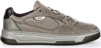 HUGO BOSS Sneakers, male, Gray, 11 UK, Grey Nubuck Leather Trainers for Men