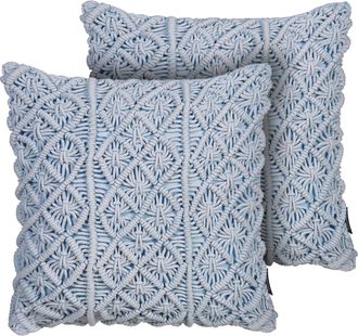 Beliani Beliani - Conjunto De Cojines Decorativos De Algod&oacute;n Azul Macram&eacute; 40 X 45 Cm Cuerda Decoraci&oacute;n Estilo Retro Boho Goreme