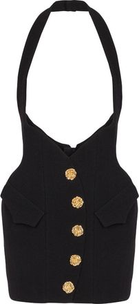 Balmain rose-button tulip skirt - women - Virgin Wool - 36 - Black