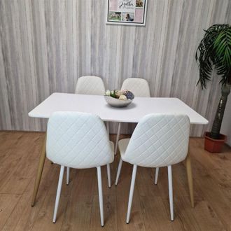Kosy Koala Kosy Koala - Wooden Dining Table with 4 White Gem Patterned Chairs White Table with White Chairs