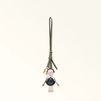 Furla Sfera Charm Ink Blue Blu Metallo + Smalto + Pelle Di Vitello Sidney Donna