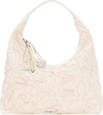 Desigual Borsa grande in tela bianca a fiori-Bianco