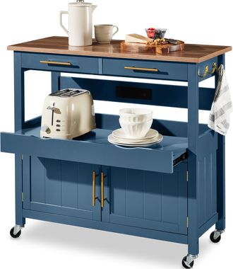 Best Choice Products 36in Large Rolling Kitchen Island Cart, 2-Door Cabinet, Outlet, Hooks, & Wheels