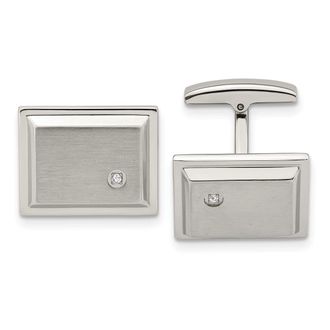 Diamond2Deal Stainless Steel Brushed and Polished Cubic Zirconia Rectangle Cufflinks