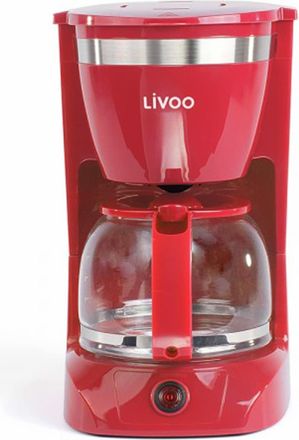 Livoo Cafeti&egrave;re &Eacute;lectrique Livoo Dod163r - Finition Rouge, Capacit&eacute; De 1.25l / 12 Tasses, Verseuse En Verre Avec Syst&egrave;me Anti-gouttes