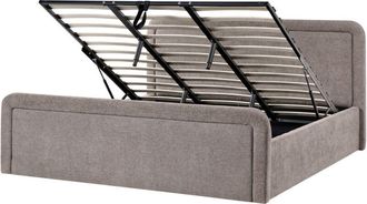 Beliani Ottoman Bed Taupe Fabric Upholstery EU Super King Size Headboard Lift-Up Storage Function Scandi VIVIERS