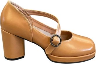 All Black Womens Angle Jane Pump In Camel