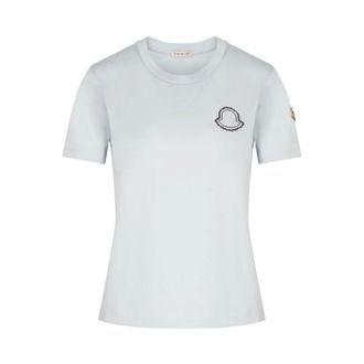 Moncler Branded Cotton T Shirt - female - Moncler - T-Shirts - Blue - M - Tops