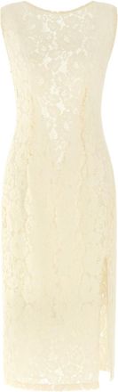 Pinko White Lace Slit Midi Dress