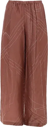 Alysi Linear Pattern Elastic Waistband Silk Wide-Leg Pants