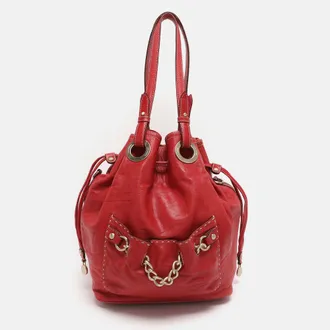 Lancel Red Leather Drawstring Hobo