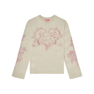 Diesel Graphic Print T-shirt - female - Diesel - Long Sleeve T-Shirts - Beige - S - Tops