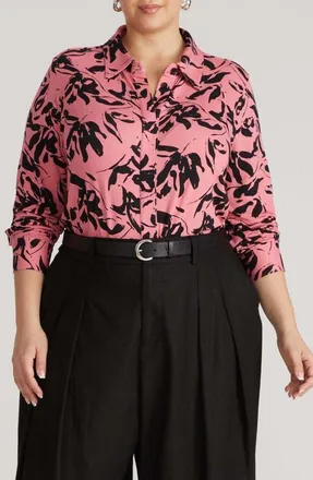 Universal Standard Elbe Button-Up Shirt in Pink Sgrafitto Print at Nordstrom, Size Xxx-Large