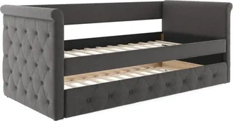 Vente-Unique Vente-unique - Letto singolo con letto estraibile capitonné 2 x 90 x 190 cm in tessuto grigio - louise