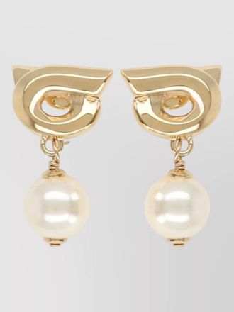 Ferragamo drop earrings gold tone pearl detail